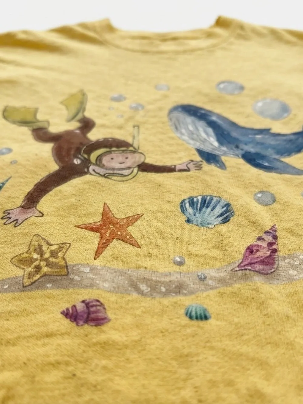 Yellow Short Sleeve Tee with Underwater Adventure Graphic